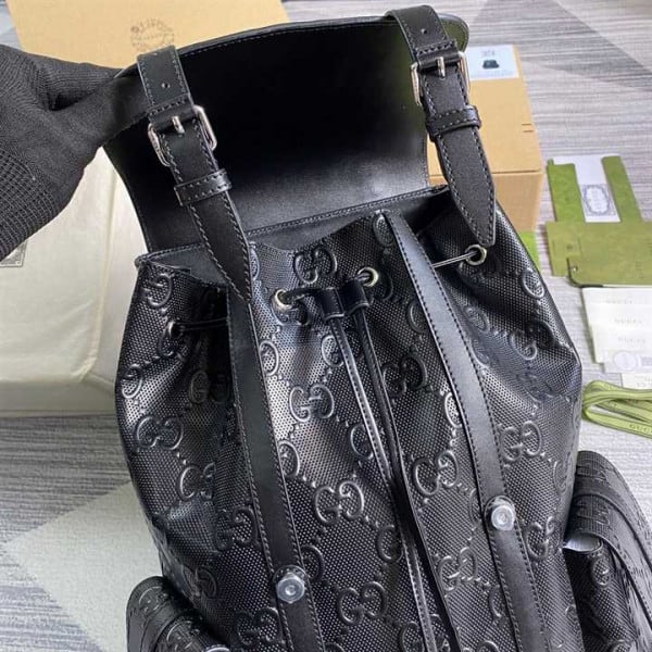 GG EMBOSSED BACKPACK IN BLACK LEATHER