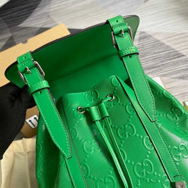 GG EMBOSSED BACKPACK IN GREEN LEATHER