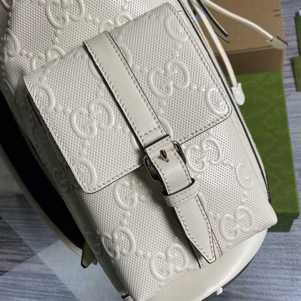 GG EMBOSSED BACKPACK IN WHITE LEATHER