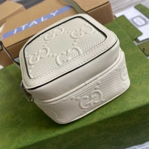 GG EMBOSSED MINI BAG IN WHITE LEATHER