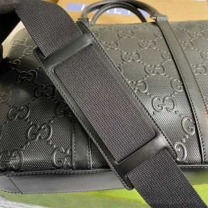 GUCCI GG EMBOSSED BRIEFCASE BLACK LEATHER COTTON LINEN LINING