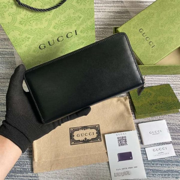 Gucci gg Marmont Leather Zip Around Wallet Black Metal Free Tanned Leather Double G - WEG002