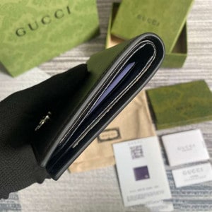 Gucci Men's GG Marmont Leather Bi-Fold Wallet Black Smooth Leather Palladium-Toned Hardware - WEG001