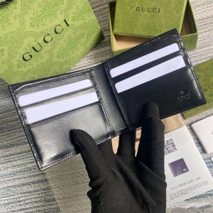 Gucci Men's GG Marmont Leather Bi-Fold Wallet Black Smooth Leather Palladium-Toned Hardware - WEG001