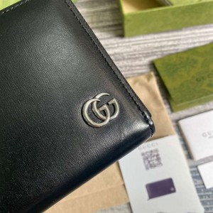 Gucci gg Marmont Leather Zip Around Wallet Black Metal Free Tanned Leather Double G - WEG002