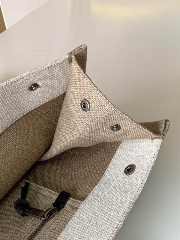 RIVE GAUCHE TOTE BAG IN LINEN AND LEATHER - WBY16