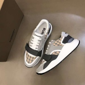 BURBERRY CHECK, SUEDE AND LEATHER SNEAKERS - BBR096