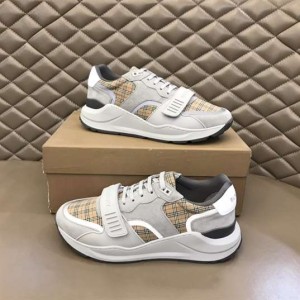 BURBERRY CHECK, SUEDE AND LEATHER SNEAKERS - BBR093