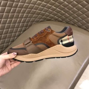 BURBERRY CHECK LACE-UP SNEAKERS IN BROWN - BBR095