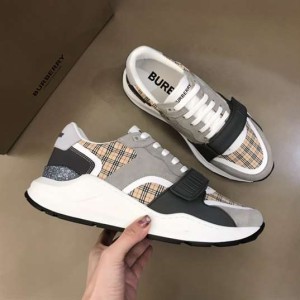 BURBERRY CHECK, SUEDE AND LEATHER SNEAKERS - BBR096