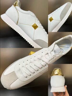 STUD AROUND LOW-TOP CALFSKIN AND NAPPA LEATHER SNEAKER - VLS005