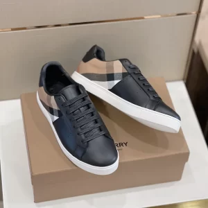 BURBERRY LEATHER AND CHECK COTTON SNEAKERS - BBR122