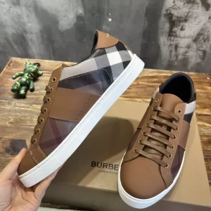BURBERRY LEATHER AND CHECK COTTON SNEAKERS - BBR125